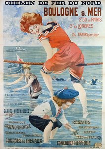 Poster die het badplaats Boulogne sur Mer adverteert, 1905